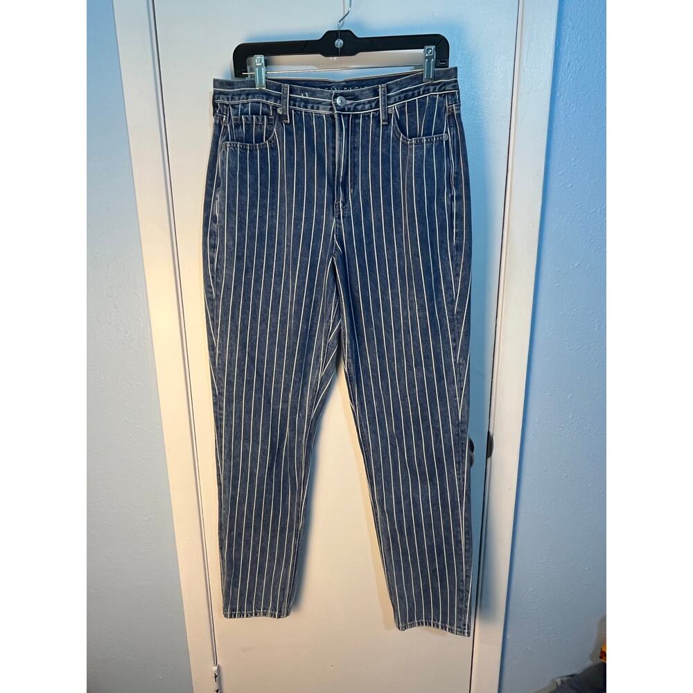American Eagle Outfitters Blue and White Striped Straight Leg Jeans
